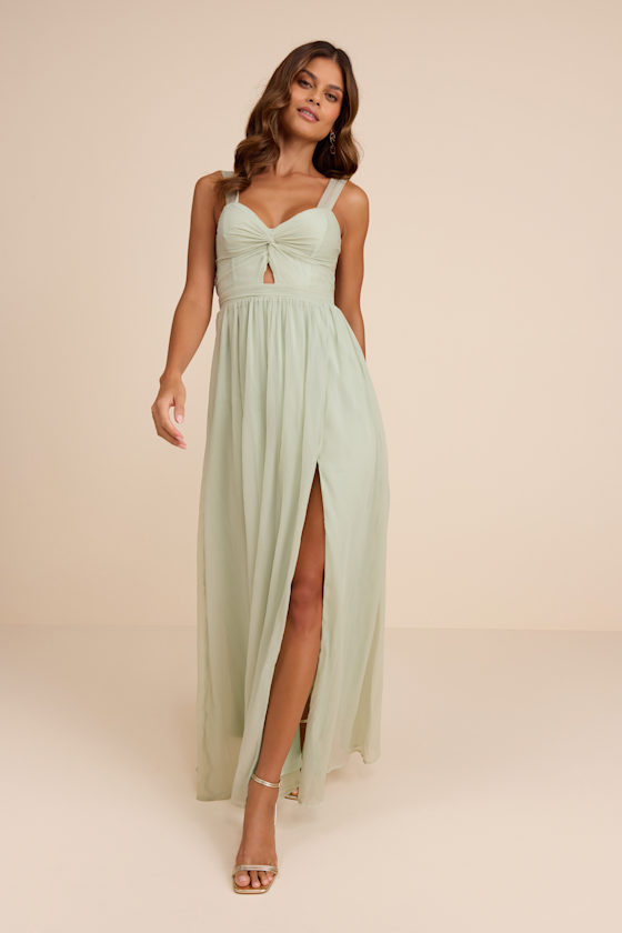 Sage Green Crinkle Twist-Front Maxi Dress | Womens | Large (Available in XS, S, M, XL) | 100% Polyester | Lulus