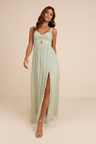 Aria Sage Green Crinkle Twist-Front Maxi Dress 1