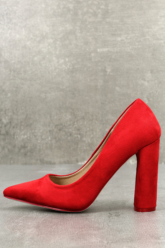 red suede pumps with ankle strap