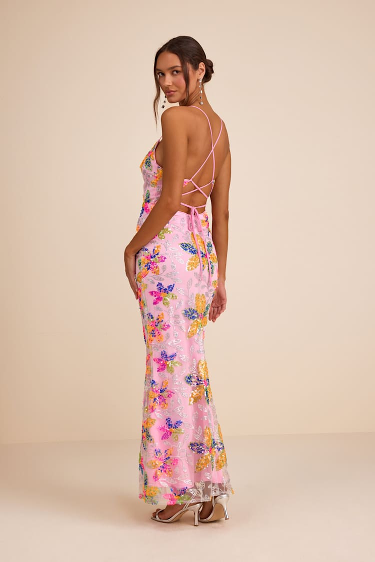 Light Pink Sequin Lace-Up Mermaid Maxi Dress | Womens | Medium (Available in XS, S, L, XL) | 100% Polyester | Lulus Light Pink Sequin Lace-Up Mermaid Maxi Dress | Womens | Medium (Available in XS, S, L, XL) | 100% Polyester | Lulus
