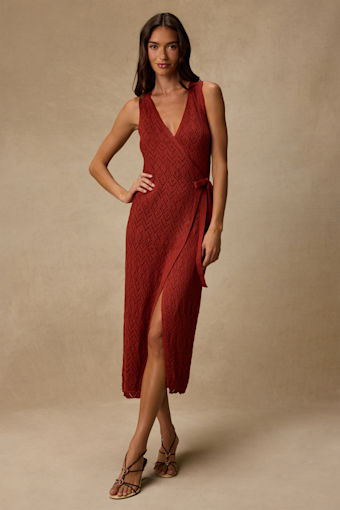 Livia Rust Red Pointelle Knit Wrap Midi Dress 2