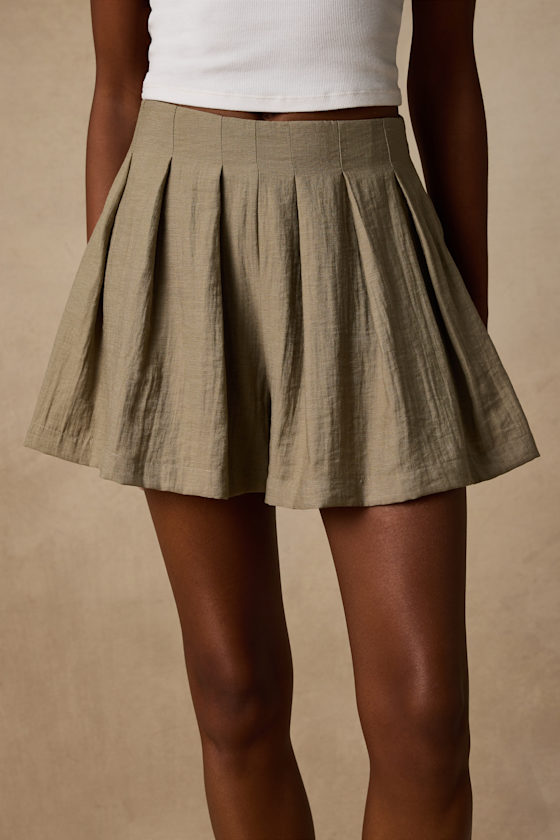 Madalina Olive Pleated High-Rise Mini Skirt 3