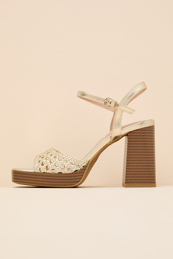 Kemma Gold Woven Platform Ankle Strap Sandals 1