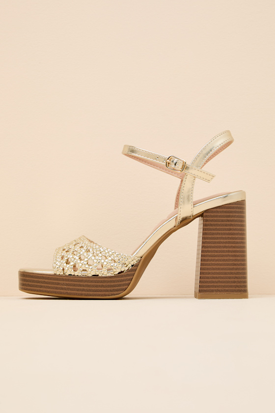 Kemma Gold Woven Platform Ankle Strap Sandals 1
