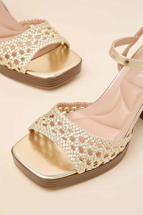 Kemma Gold Woven Platform Ankle Strap Sandals - thumbnail 5
