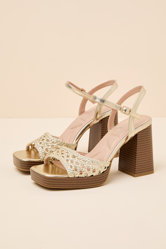 Kemma Gold Woven Platform Ankle Strap Sandals - thumbnail 6
