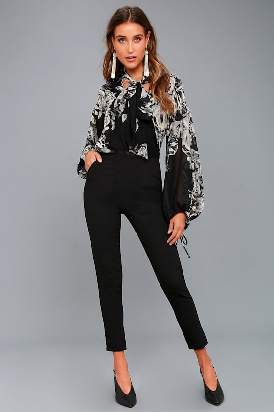 Esperanza Grey and Black Floral Print Long Sleeve Top 8