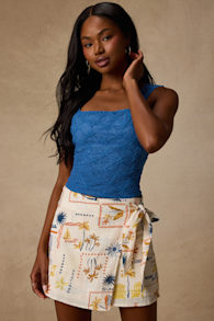 Marella Bright Blue Textured Tie-Back Tank Top 1