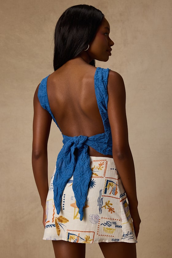 Marella Bright Blue Textured Tie-Back Tank Top 2