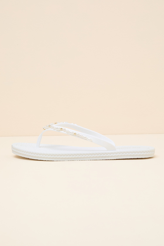 Nina White Pearl Flip Flops - thumbnail 4