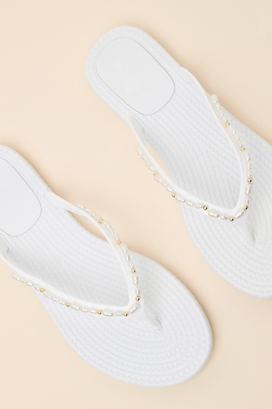 Nina White Pearl Flip Flops - thumbnail 5
