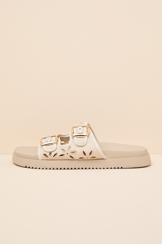 Honey Ivory Floral Buckle Slide Sandals 1