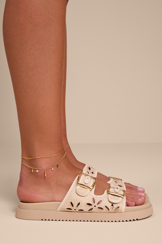 Honey Ivory Floral Buckle Slide Sandals 3