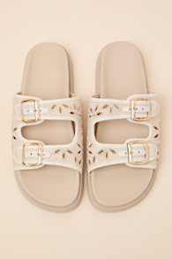 Honey Ivory Floral Buckle Slide Sandals 2