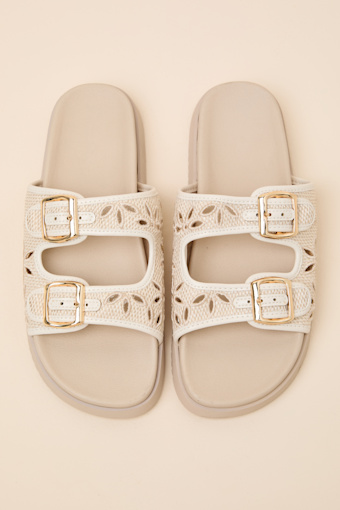 Honey Ivory Floral Buckle Slide Sandals 2