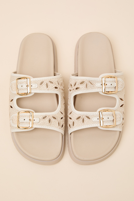 Honey Ivory Floral Buckle Slide Sandals 2