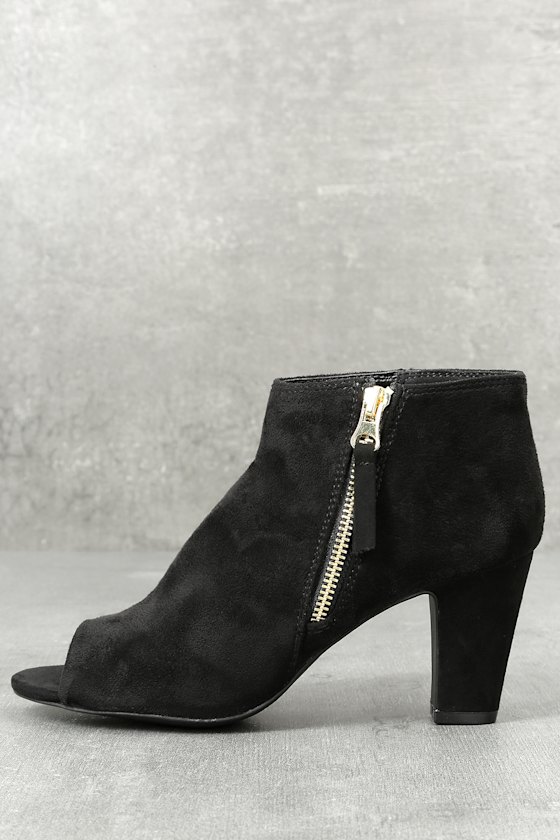 Milla Black Suede Peep Toe Ankle Booties 1