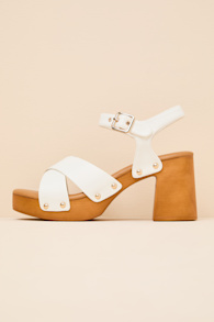 Yanni White Wooden Platform Ankle Strap Sandals 1