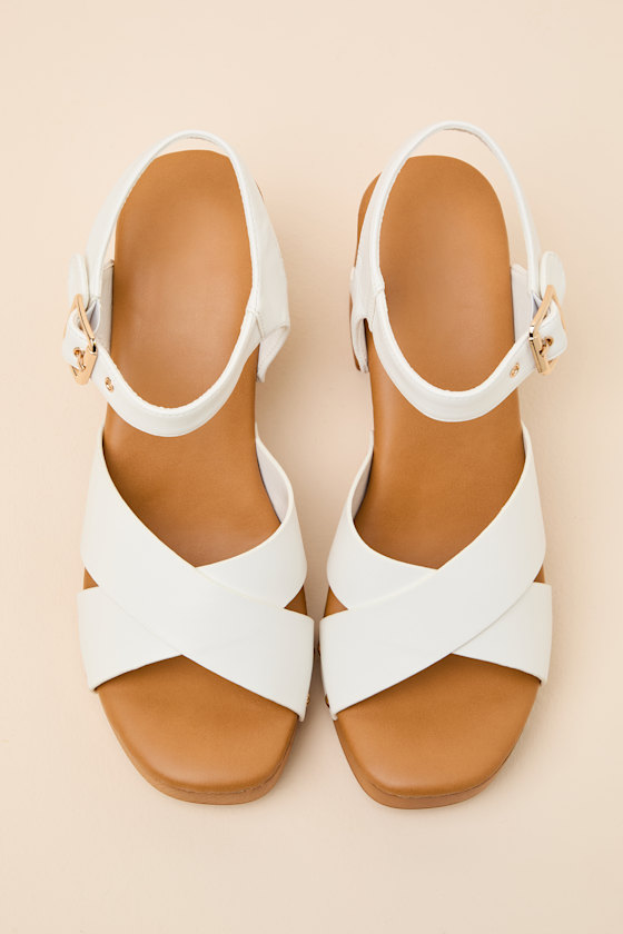 Yanni White Wooden Platform Ankle Strap Sandals - thumbnail 4