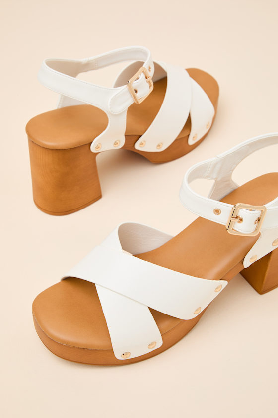 Yanni White Wooden Platform Ankle Strap Sandals - thumbnail 5