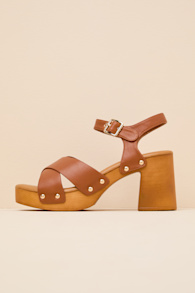 Yanni Tan Wooden Platform Ankle Strap Sandals 1