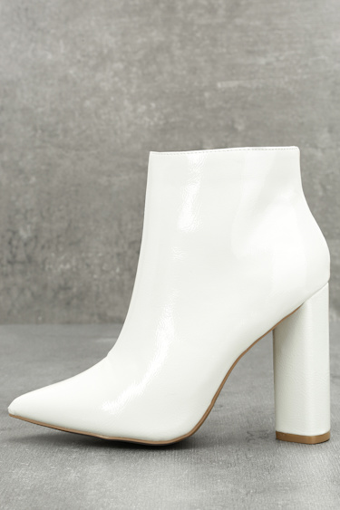 Saige White Patent Ankle Booties