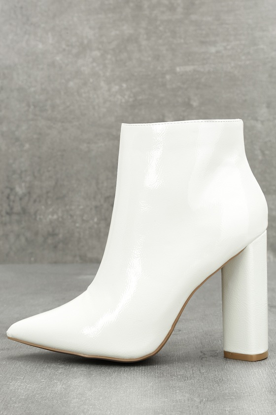 Saige White Patent Ankle Booties 1