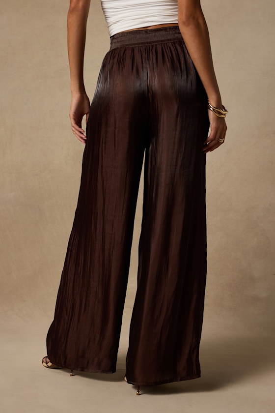Cynthia Dark Brown Satin Wide-Leg Pants - thumbnail 3