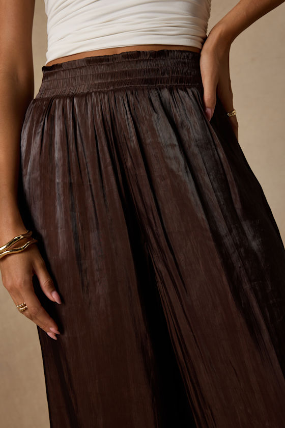 Cynthia Dark Brown Satin Wide-Leg Pants - thumbnail 5