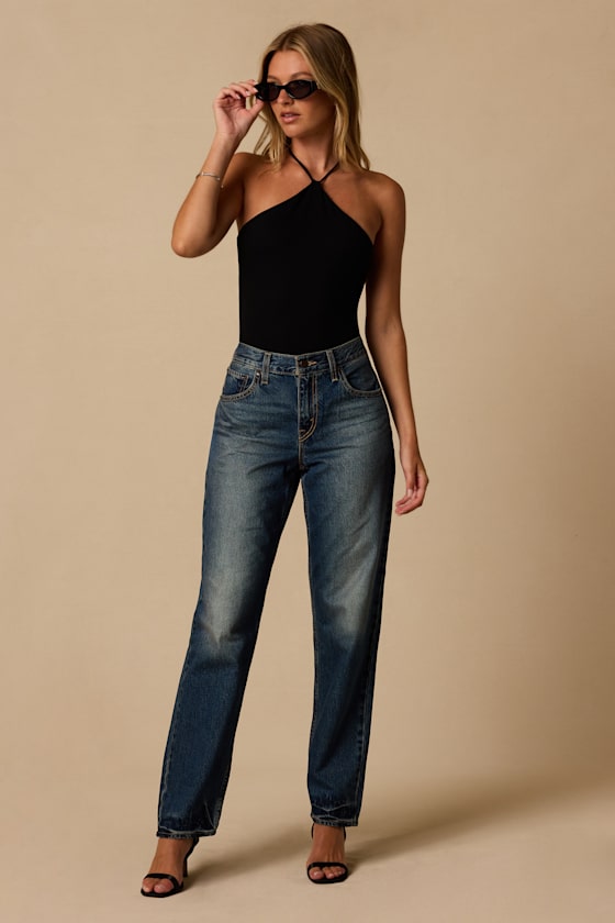 Loose Taper Dark Wash Mid-Rise Jeans 1