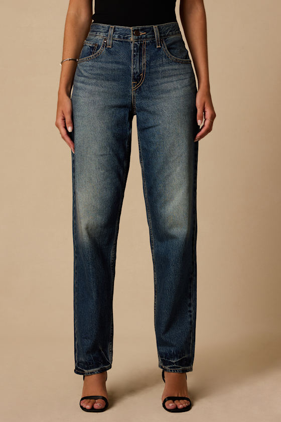Loose Taper Dark Wash Mid-Rise Jeans 2