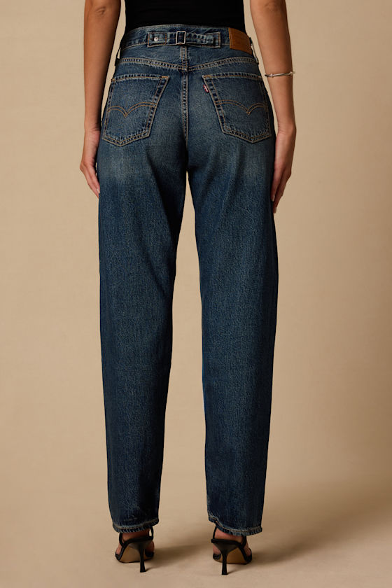 Loose Taper Dark Wash Mid-Rise Jeans - thumbnail 3