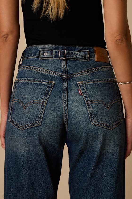 Loose Taper Dark Wash Mid-Rise Jeans - thumbnail 4
