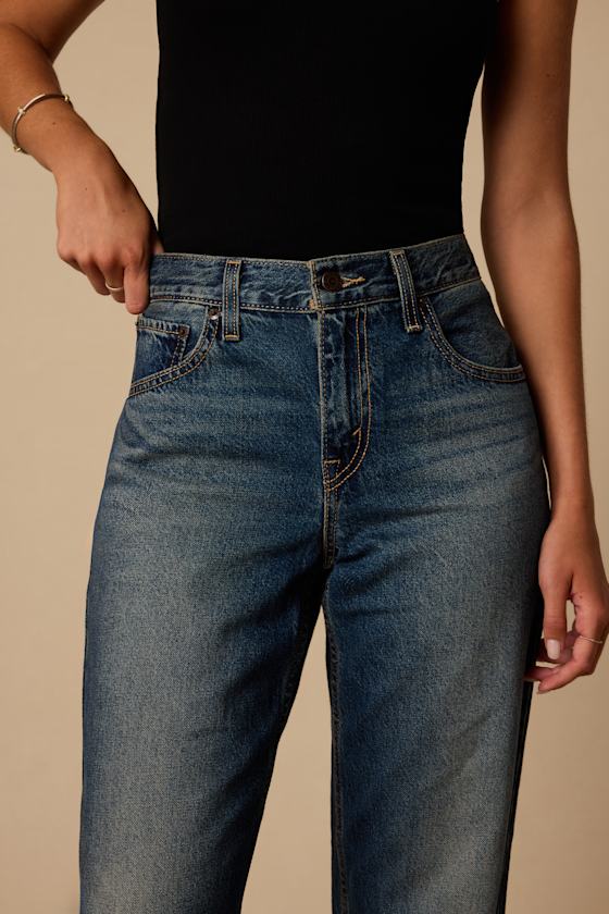 Loose Taper Dark Wash Mid-Rise Jeans - thumbnail 5