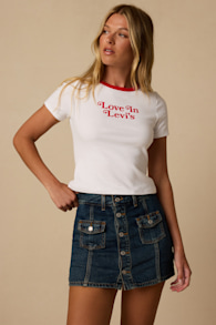 Button Front Dark Wash Mid-Rise Skort 1