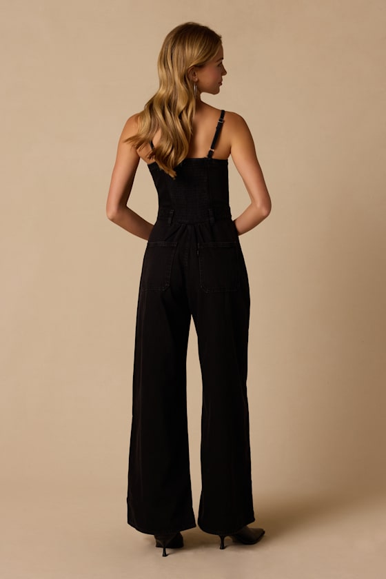Lightweight Seamed Dark Wash Denim Jumpsuit - thumbnail 3