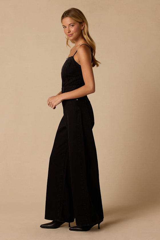 Lightweight Seamed Dark Wash Denim Jumpsuit - thumbnail 5