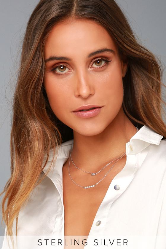 Silver Rhinestone Layered Necklace