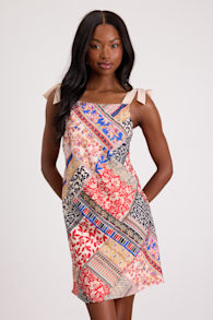 Ximena Multi Print Tie-Strap Mini Dress 1
