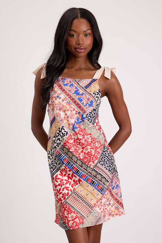 Ximena Multi Print Tie-Strap Mini Dress 1