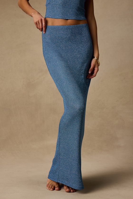 Sea Glass Blue Lurex Maxi Skirt Swim Cover-Up 1