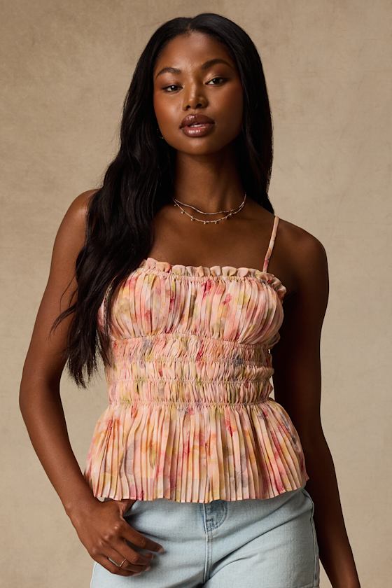 Demeter Blush Multi Floral Peplum Tank Top 2