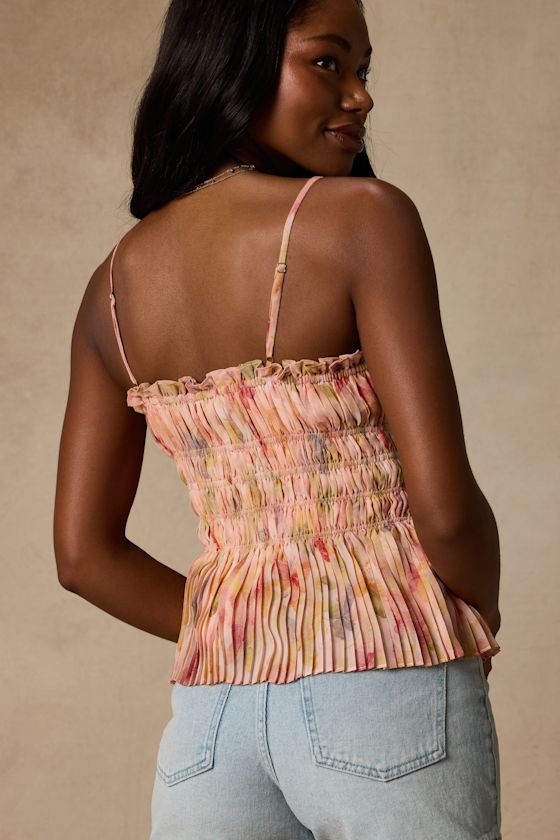 Blush Multi Top - Peplum Tank Top - Pleated Tank Top - Tank Top