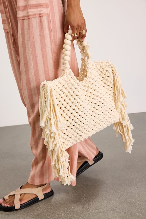 Stenny Ivory Woven Fringe Tote Bag - thumbnail 3