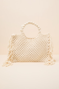 Stenny Ivory Woven Fringe Tote Bag 1