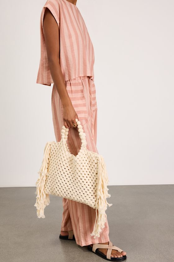 Stenny Ivory Woven Fringe Tote Bag 3