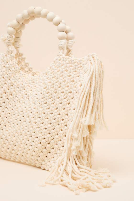 Stenny Ivory Woven Fringe Tote Bag 2