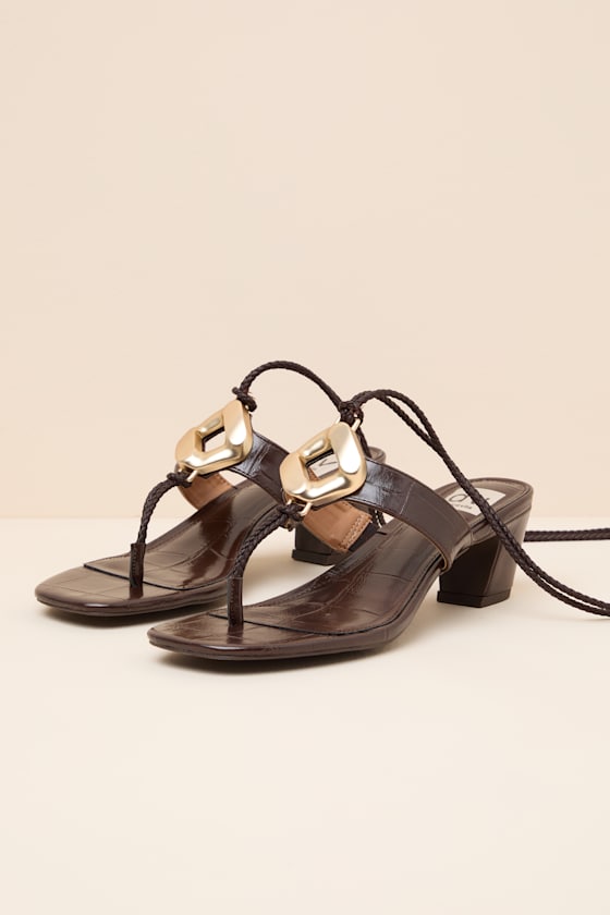 Stanza Brown Lace-Up Low Heel Sandals - thumbnail 6