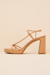 Odete Light Tan Leather Strappy High Heel Sandals 1
