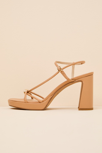 Odete Light Tan Leather Strappy High Heel Sandals 1